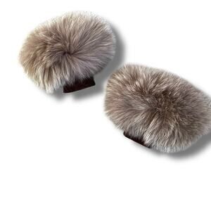 Faux Fur Fingerless Mittens Mocha Brown Stretchy Ribbed Knit